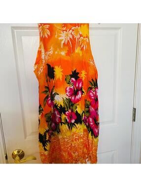 InGear Women's Rayon Tropical Floral Dress Orange Pink Size 1X 14/16